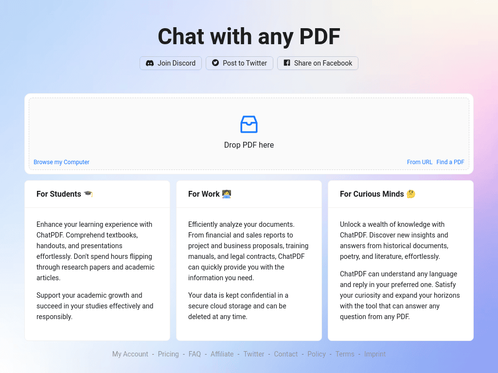 ChatPDFのスクリーンショット
