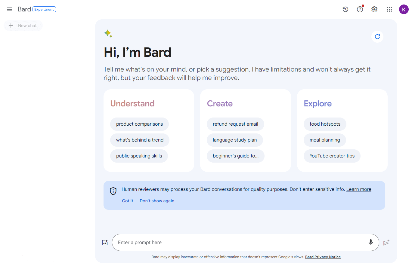 Google Bardのスクリーンショット