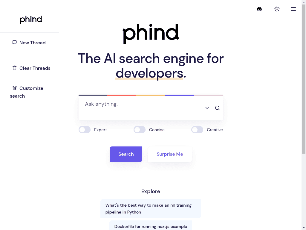 Phindのスクリーンショット